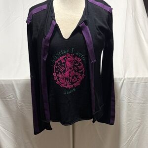 Christian Lacroix Vintage Black Sweater with Purple Trim